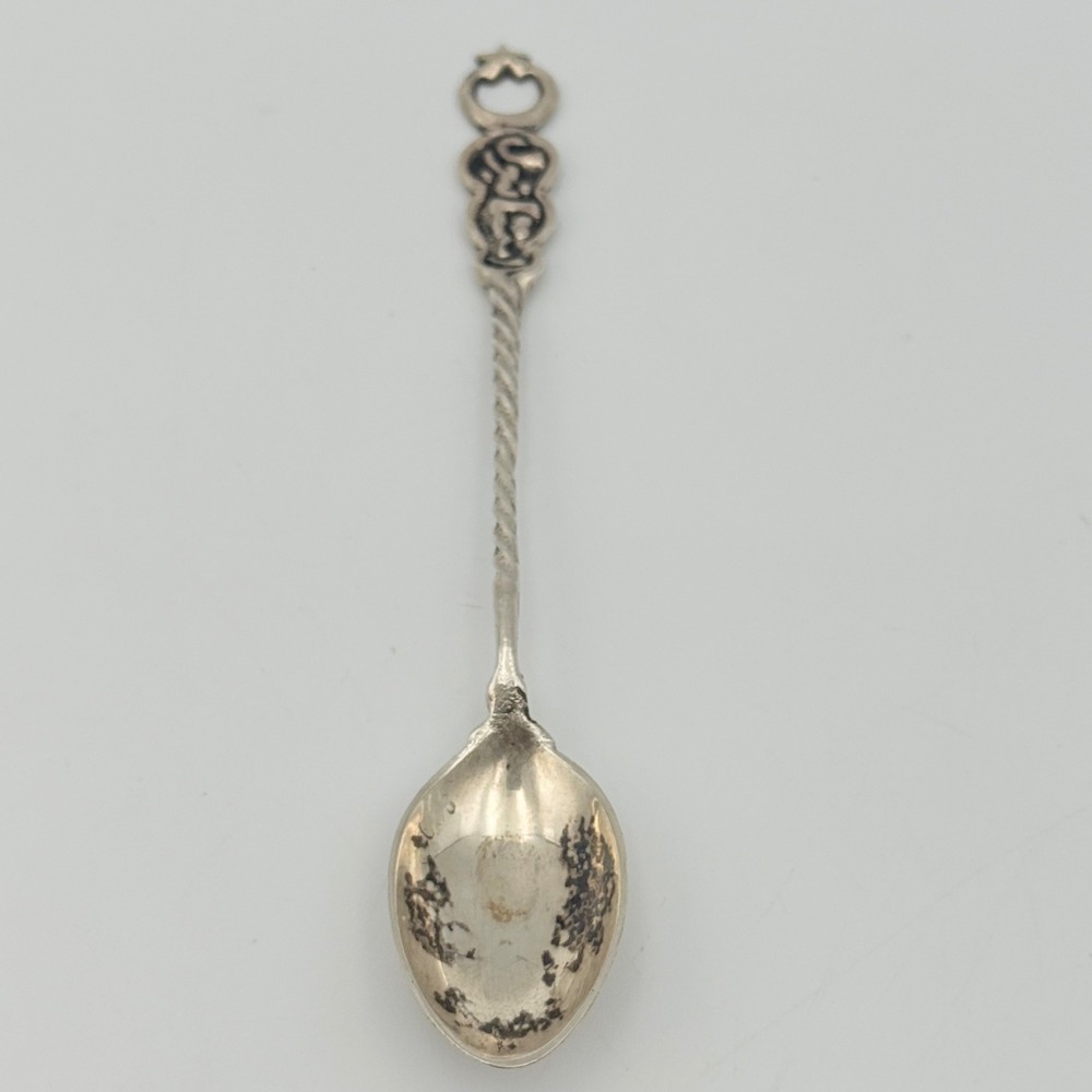 Antique Turkish Souvenir Spoon Crescent Moon Star Twisted Stem Arabic Script